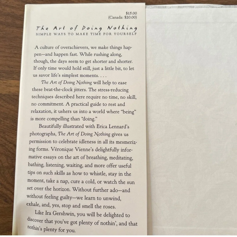 The Art of Doing Nothing Veronique Vienne Hardcover 1st Ed 1998 Meditation